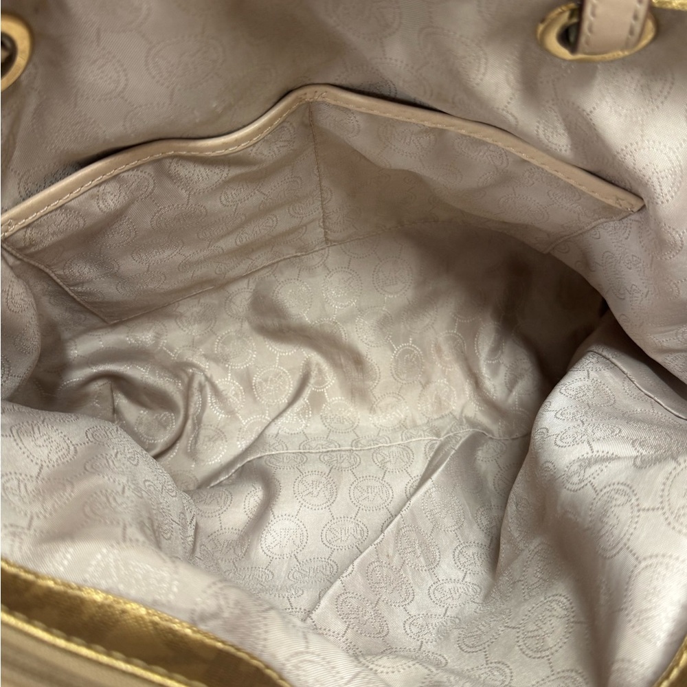 Michael Kors Jet Set East West Signature Gold Metallic Tote Purse Shoulder Bag - Picture 14 of 16